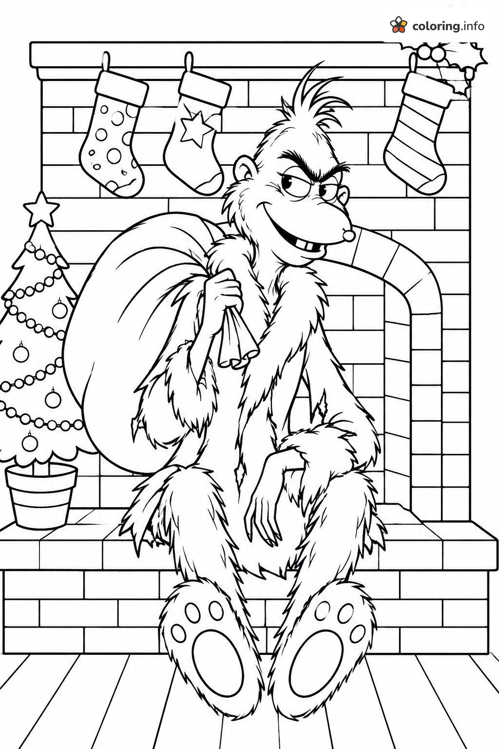 Toy Sack Monster on the Hearth, The Grinch Coloring Sheet Toy Sack Monster on the Hearth, The Grinch Coloring Sheet