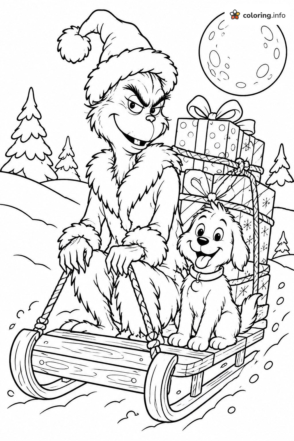 Sledding With Presents and a Puppy, The Grinch Page coloring page Sledding With Presents and a Puppy, The Grinch Page coloring page