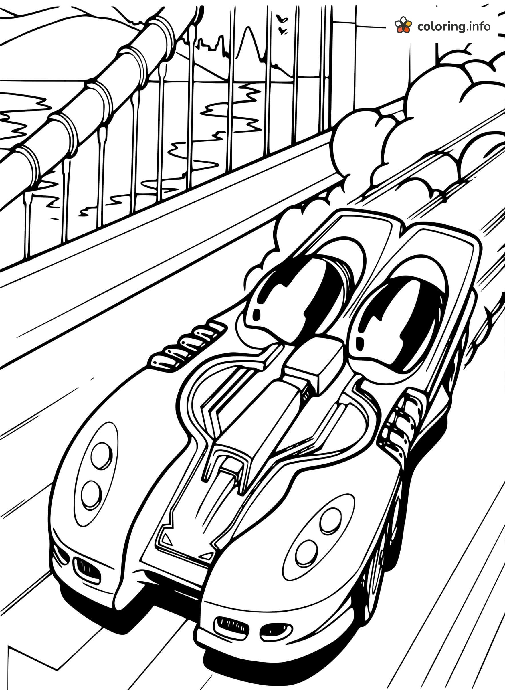 Bridge Dash with a Futuristic Hot Wheels Car coloring sheet Bridge Dash with a Futuristic Hot Wheels Car coloring sheet
