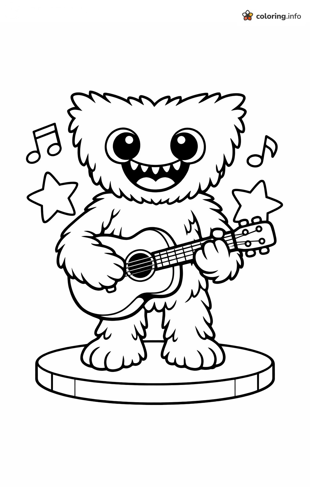 Guitar-Strumming Fuzzy Monster on Stage, Huggy Wuggy (Poppy Playtime) Page coloring page Guitar-Strumming Fuzzy Monster on Stage, Huggy Wuggy (Poppy Playtime) Page coloring page