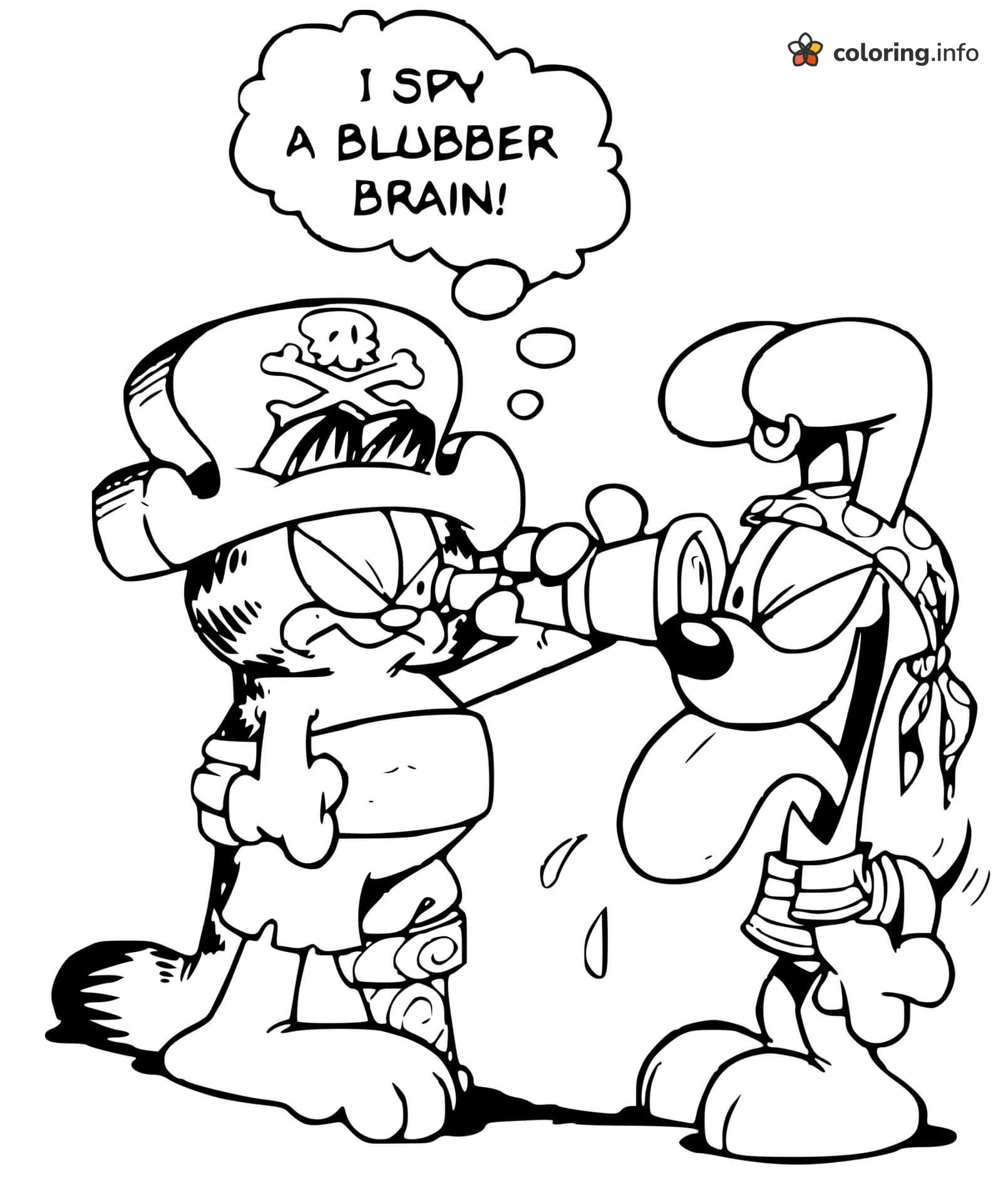 Pirate Garfield and Odie Looking Through a Spyglass coloring page Pirate Garfield and Odie Looking Through a Spyglass coloring page