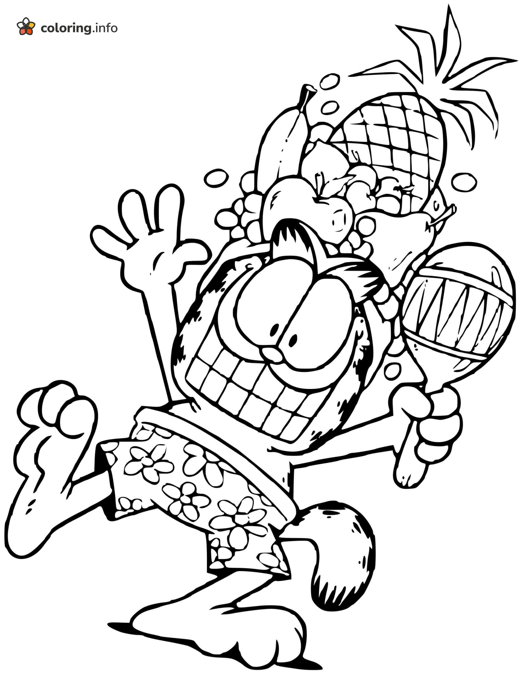 Dancing Garfield with Maracas and a Fruit Hat coloring page Dancing Garfield with Maracas and a Fruit Hat coloring page