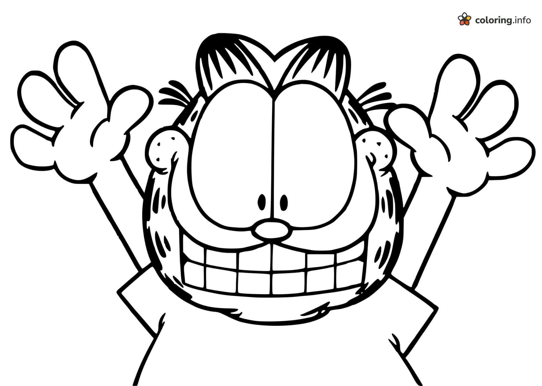 Happy Hands-Up Garfield Close-Up coloring sheet Happy Hands-Up Garfield Close-Up coloring sheet