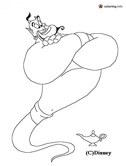 Arms-Crossed Genie Hovering Beside the Lamp, Aladdin Page coloring page Arms-Crossed Genie Hovering Beside the Lamp, Aladdin Page coloring page