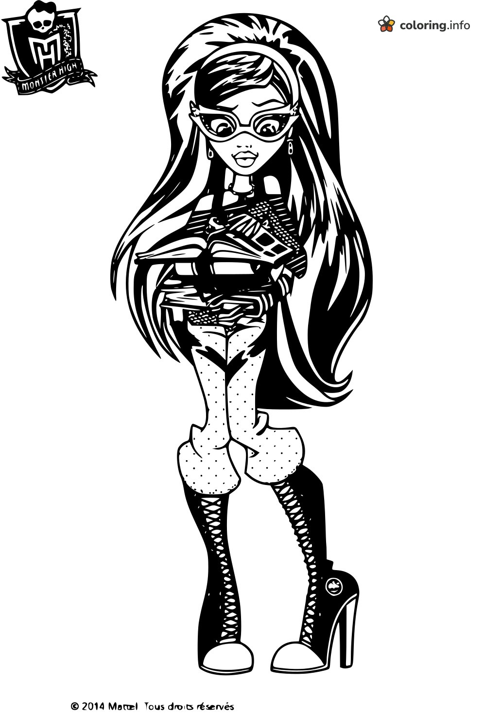 Ghoulia Yelps Hugging Her Pile of Books coloring page Ghoulia Yelps Hugging Her Pile of Books coloring page