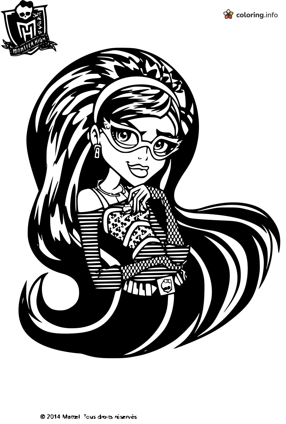 Portrait of Ghoulia, a Monster High Favorite with Glasses and Handbag coloring sheet Portrait of Ghoulia, a Monster High Favorite with Glasses and Handbag coloring sheet