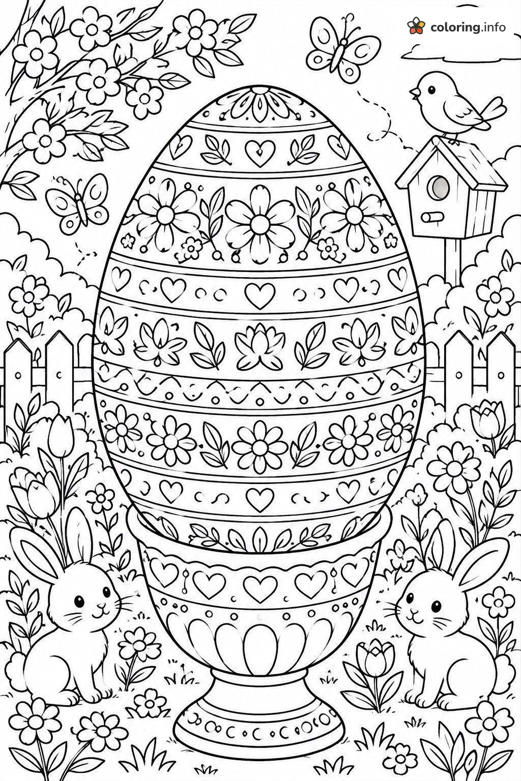 Tall Patterned Easter Egg in a Bunny Garden coloring page Tall Patterned Easter Egg in a Bunny Garden coloring page