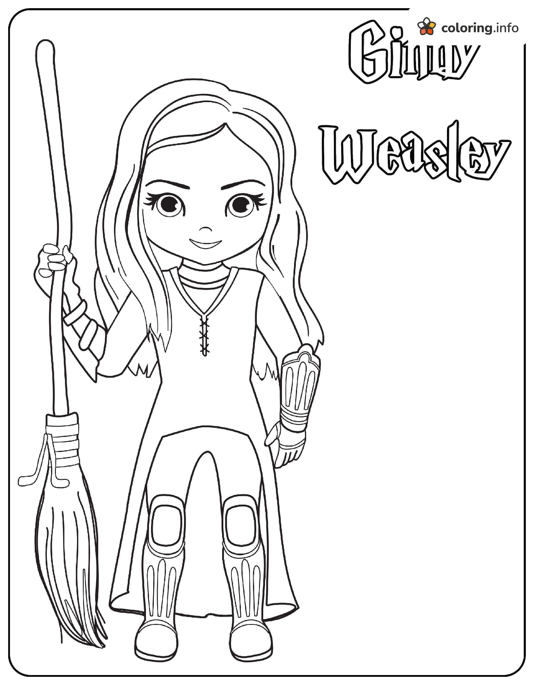 Chibi Ginny Weasley With Her Broom, Harry Potter Page coloring page Chibi Ginny Weasley With Her Broom, Harry Potter Page coloring page