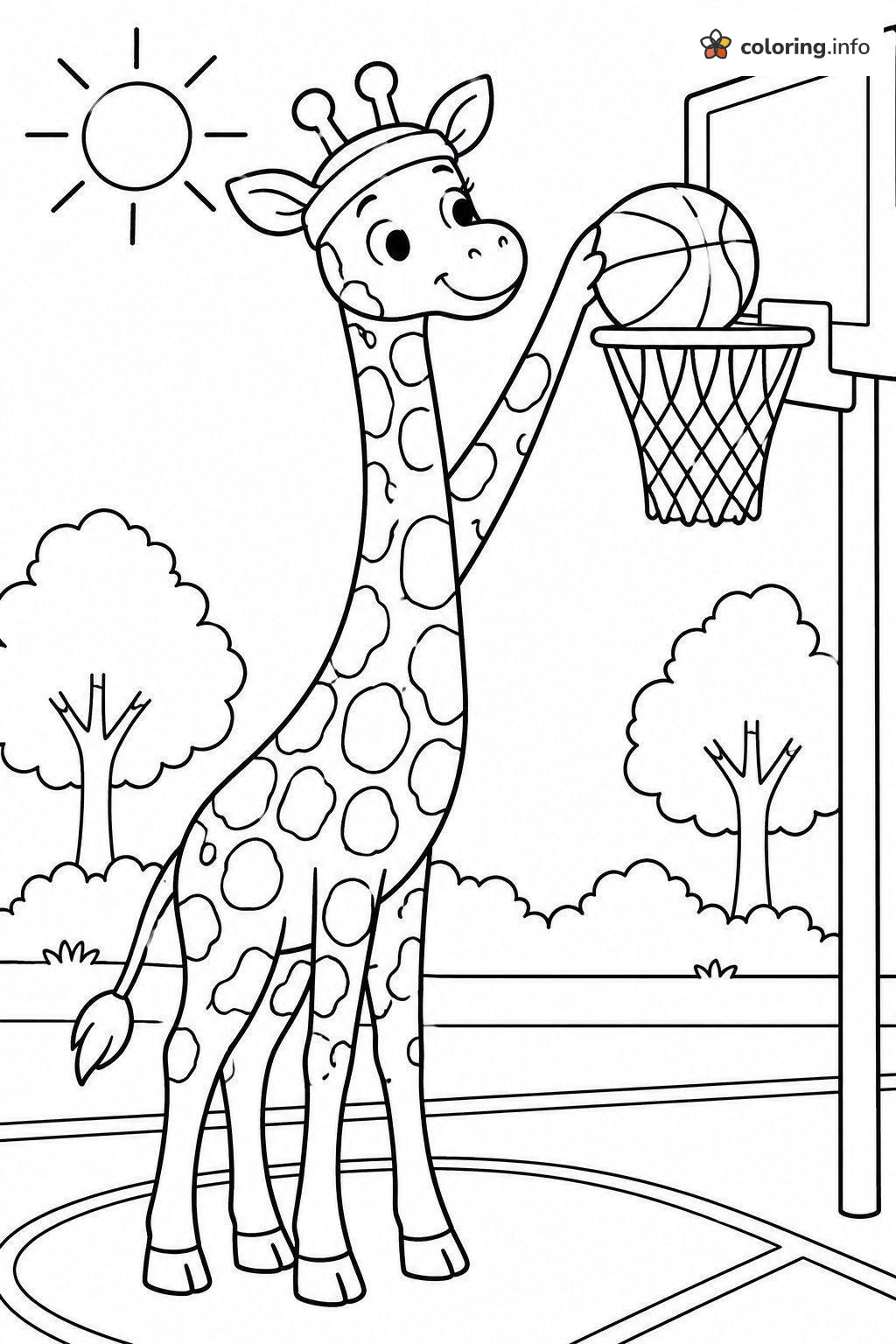 Tall Giraffe Basketball Slam Dunk Page coloring sheet Tall Giraffe Basketball Slam Dunk Page coloring sheet