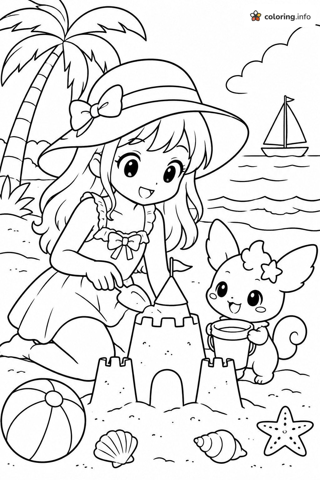 Sandcastle Day at the Beach With a Pet, Glitter Force coloring page Sandcastle Day at the Beach With a Pet, Glitter Force coloring page