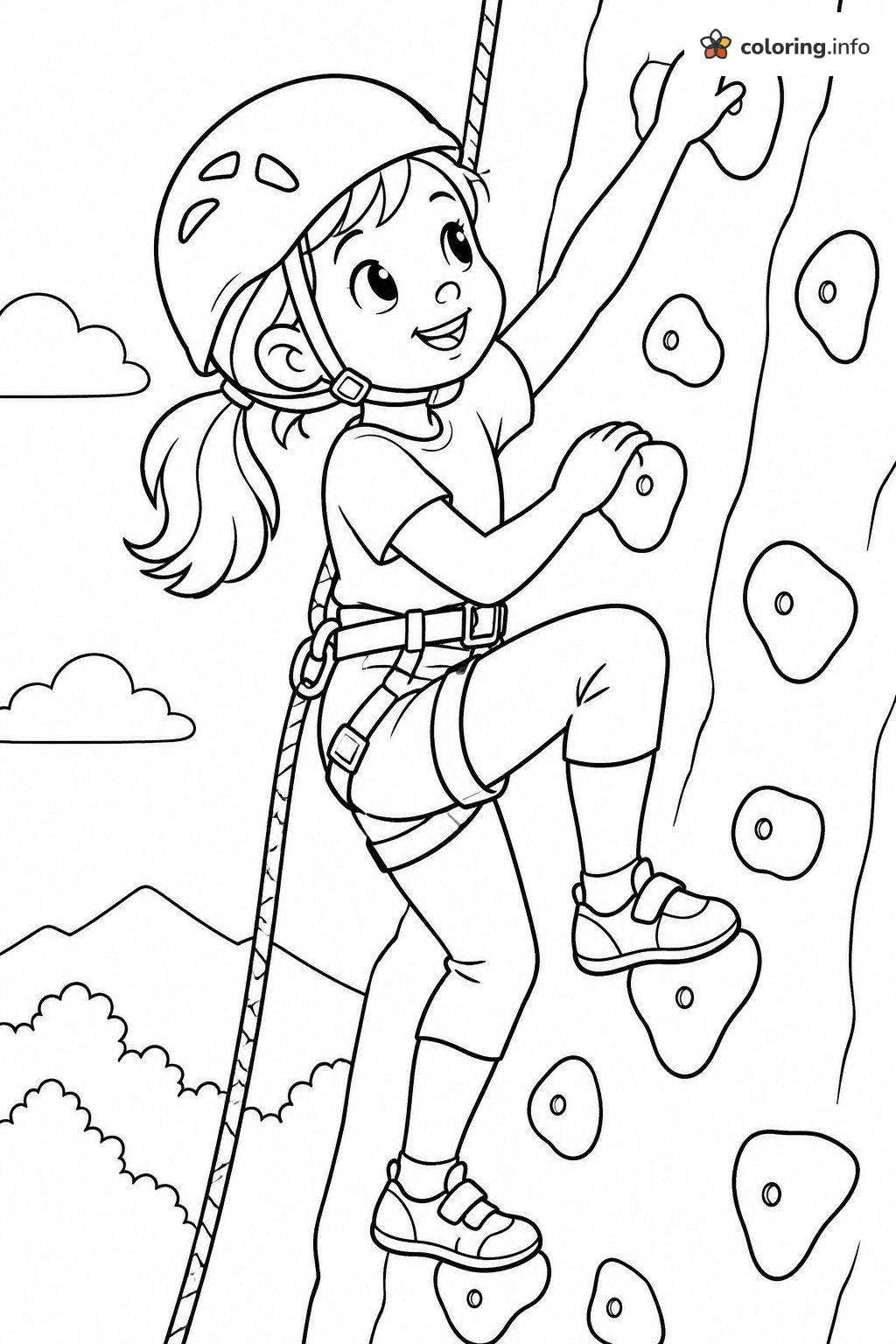 Rock Wall Climbing Girl Power with Helmet and Harness coloring page Rock Wall Climbing Girl Power with Helmet and Harness coloring page