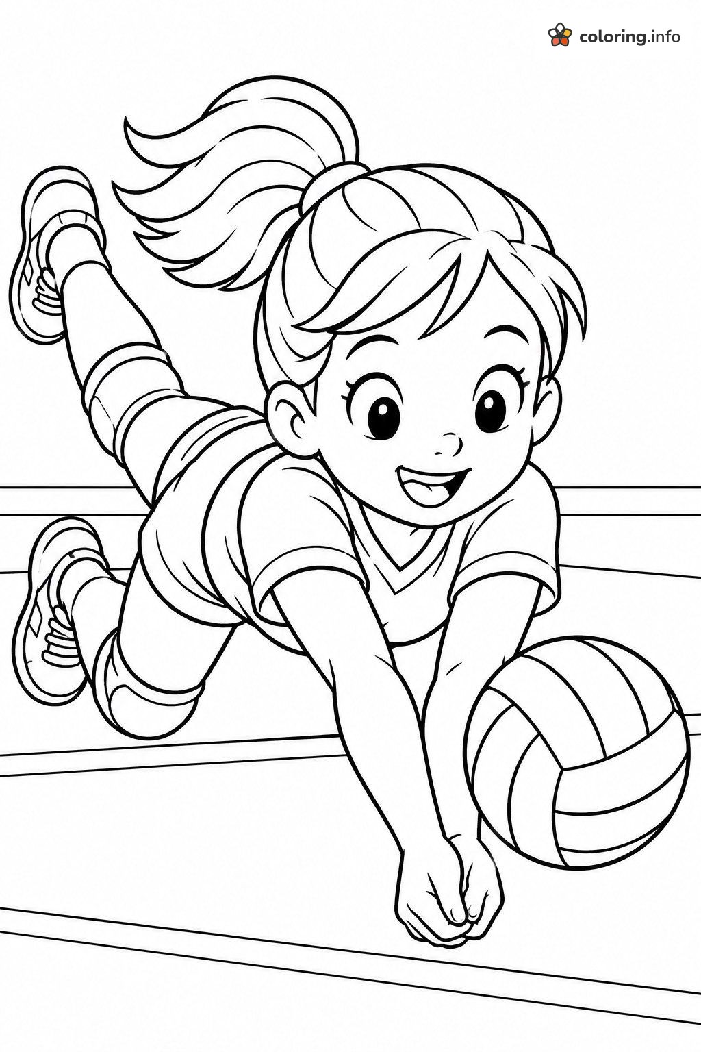 Diving Girl Making a Volleyball Dig coloring page Diving Girl Making a Volleyball Dig coloring page