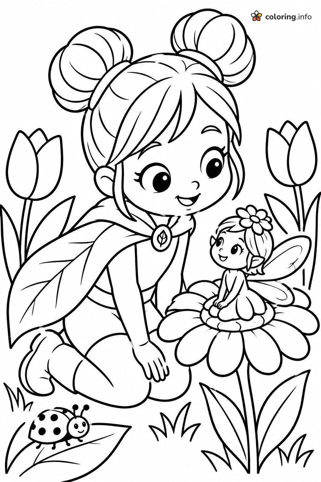 Little Fairy on a Daisy Meets a Rainbow Rangers Girl coloring page Little Fairy on a Daisy Meets a Rainbow Rangers Girl coloring page