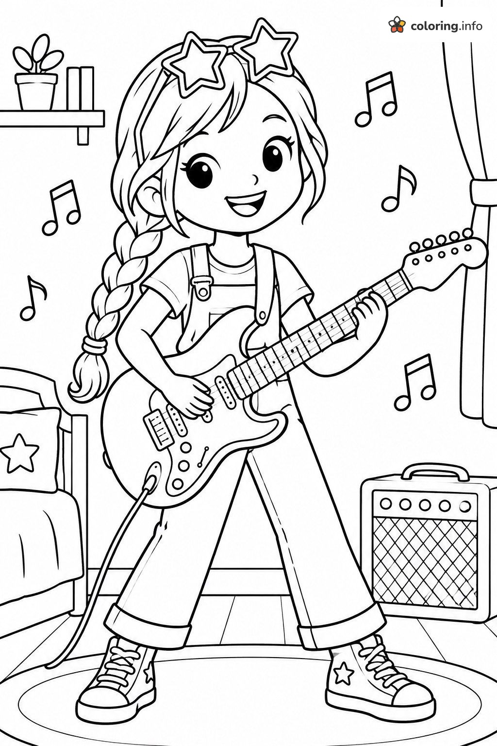 Rock Star Girl With Electric Guitar, The Loud House Page coloring page Rock Star Girl With Electric Guitar, The Loud House Page coloring page
