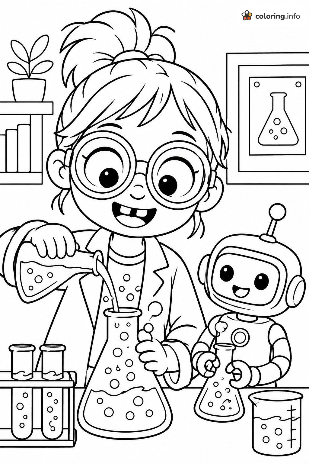 Lab Day With Girl Scientist and Robot, The Loud House coloring page Lab Day With Girl Scientist and Robot, The Loud House coloring page