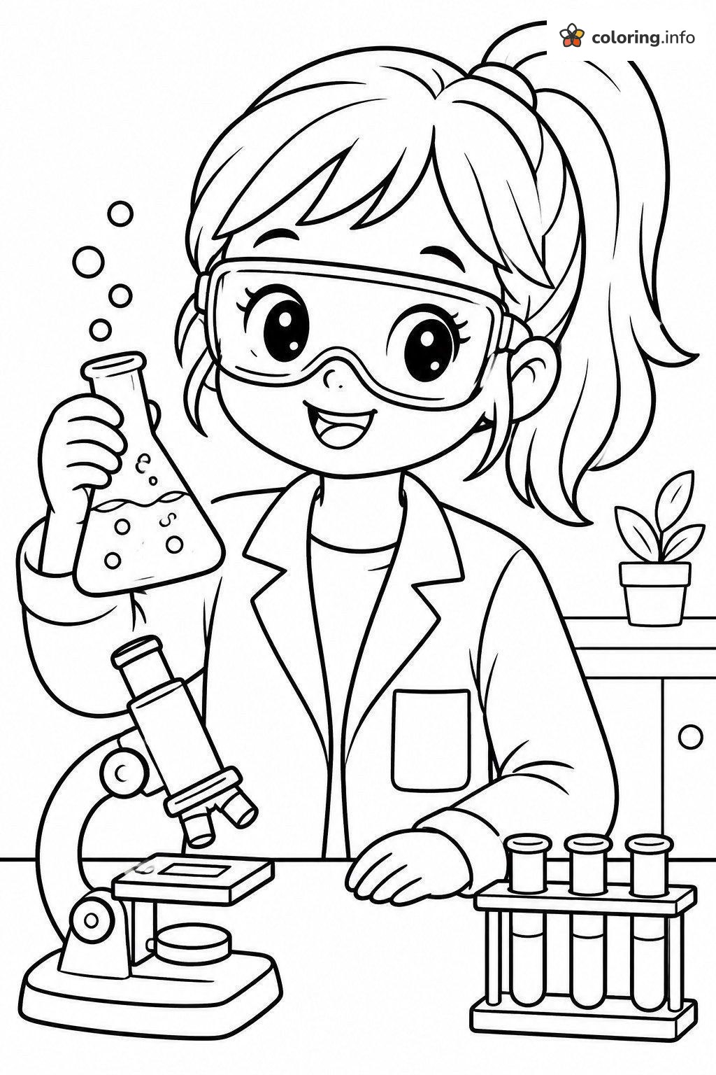 Lab Coat Scientist, a Girl Power Pick printable coloring page Lab Coat Scientist, a Girl Power Pick printable coloring page