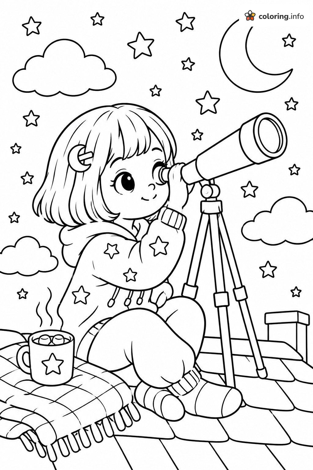 Rooftop Stargazing with Telescope, L.O.L. Surprise! Dolls Coloring Page Rooftop Stargazing with Telescope, L.O.L. Surprise! Dolls Coloring Page