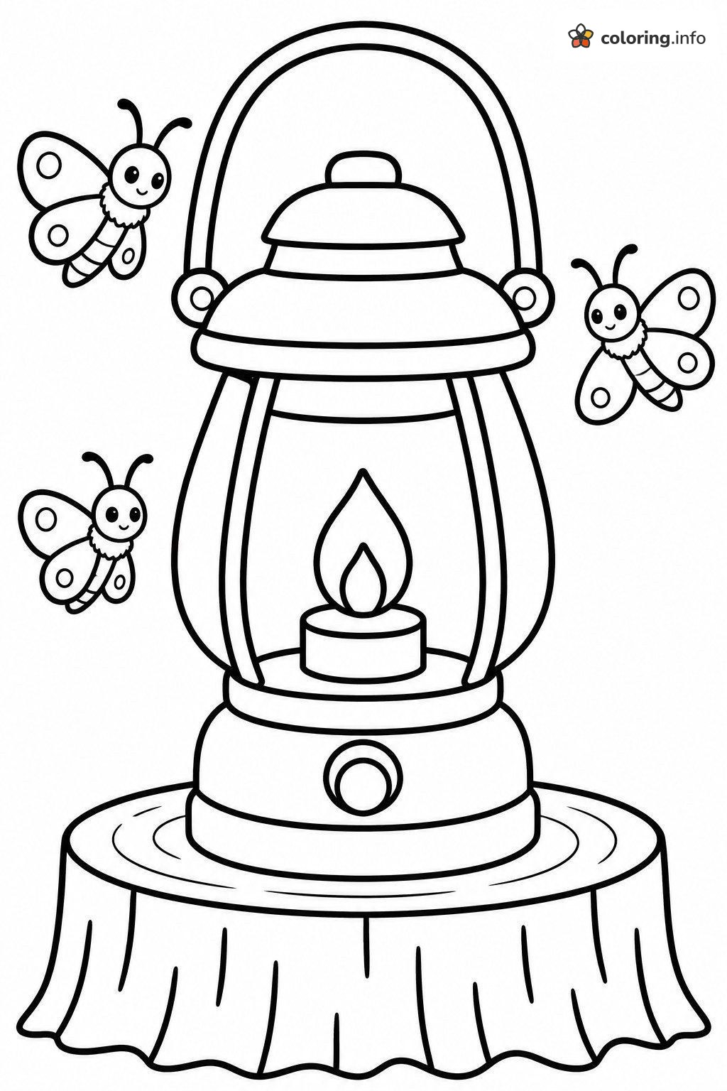 Lantern and Butterflies on a Camping Stump coloring sheet Lantern and Butterflies on a Camping Stump coloring sheet