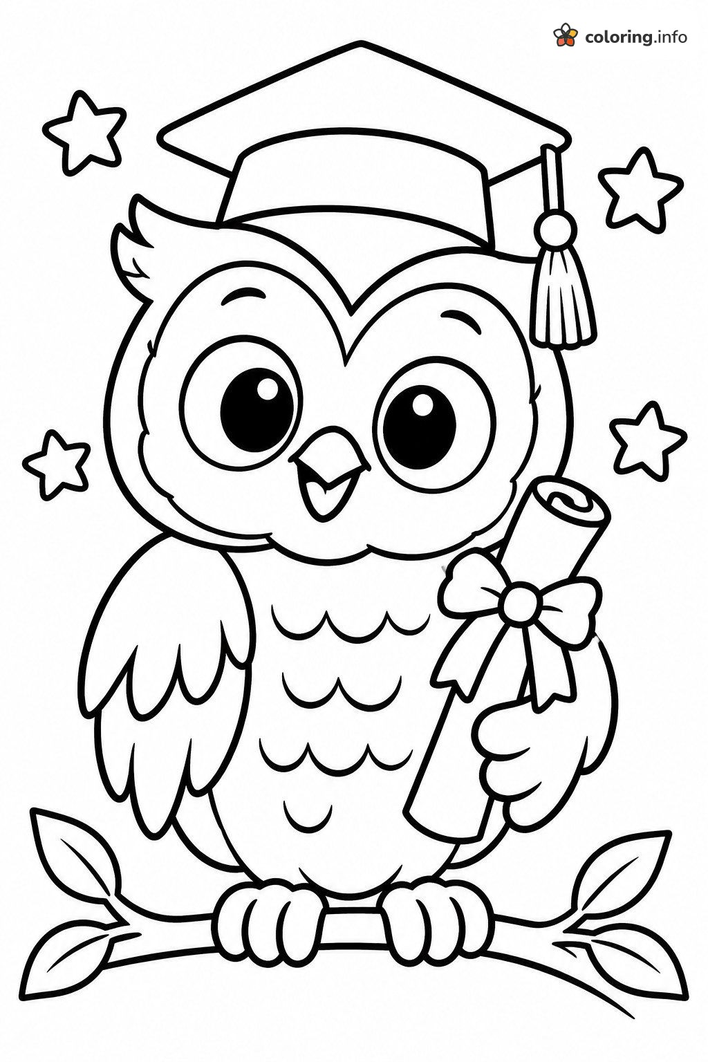Proud Graduate Owl Holding a Diploma printable coloring page Proud Graduate Owl Holding a Diploma printable coloring page