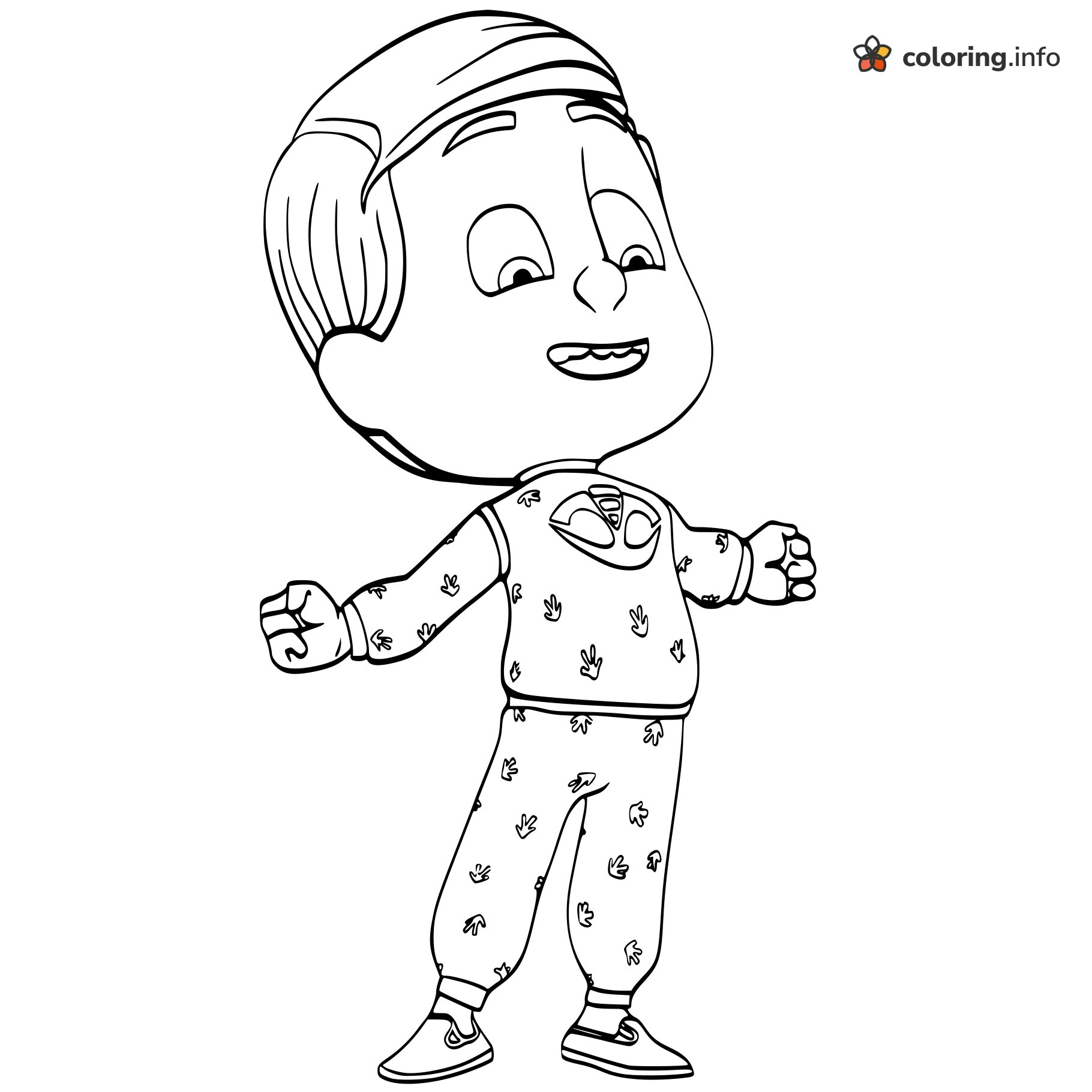 Greg in Footprint Pajamas From PJ Masks coloring sheet Greg in Footprint Pajamas From PJ Masks coloring sheet