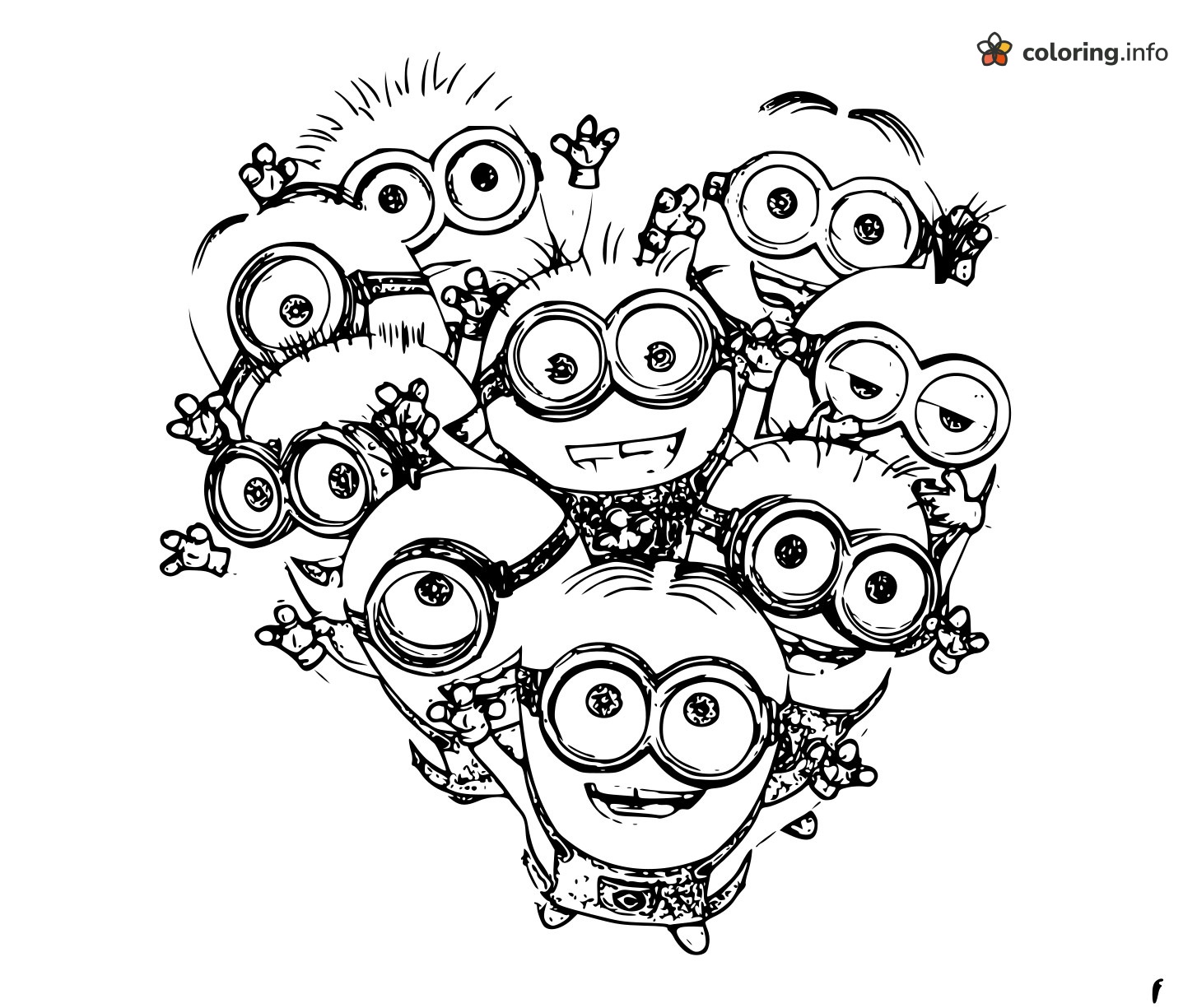 Big Heart-Shaped Crowd of Minions coloring page Big Heart-Shaped Crowd of Minions coloring page