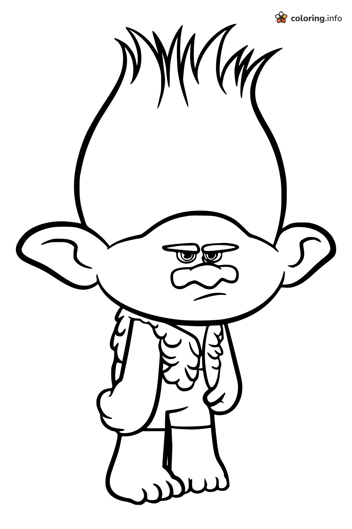 Grumpy Branch Standing Tall, Trolls World Tour Coloring Page Grumpy Branch Standing Tall, Trolls World Tour Coloring Page