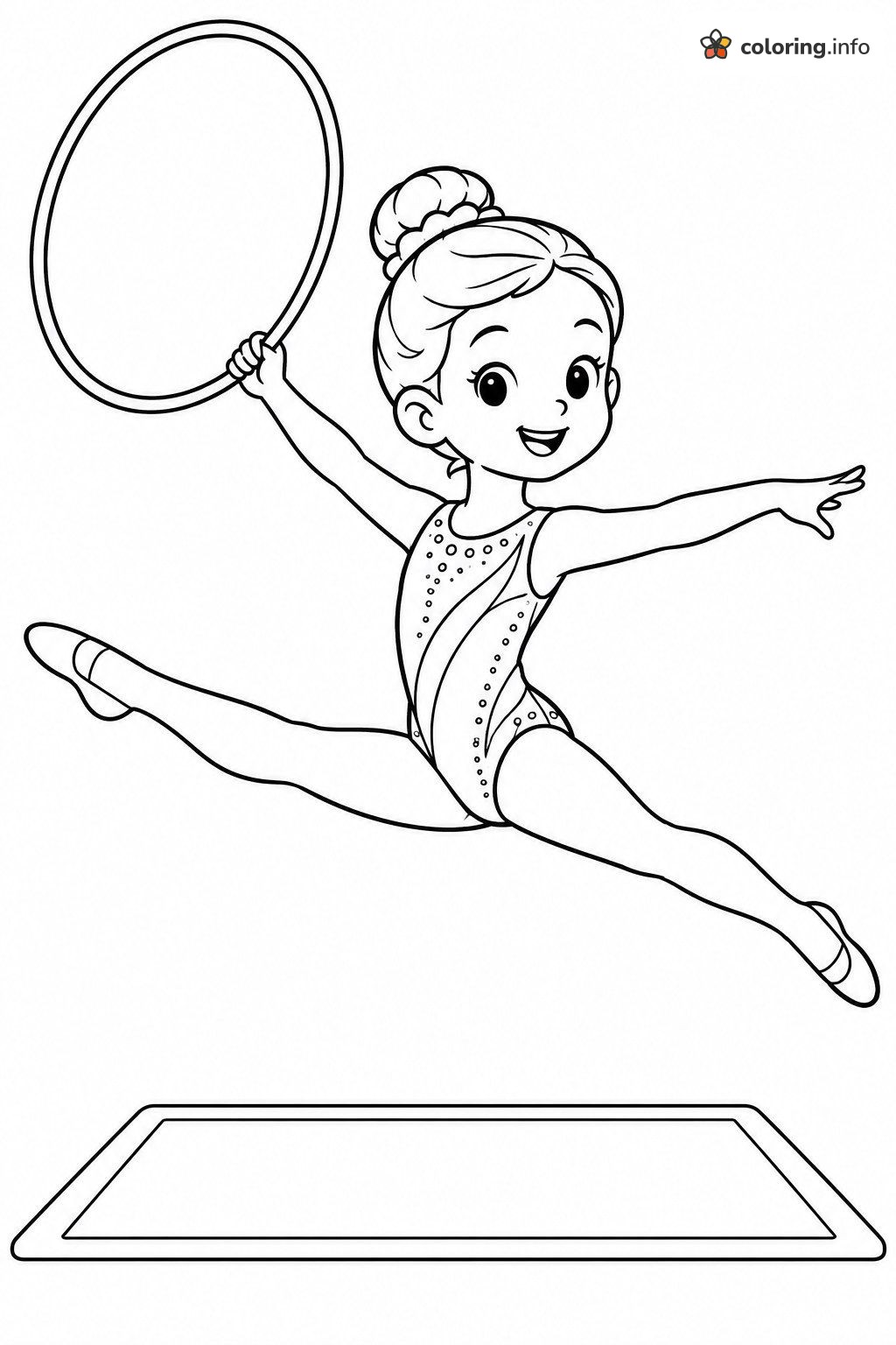 Hoop Leap in a Full Split, Gymnastics Coloring Page Hoop Leap in a Full Split, Gymnastics Coloring Page