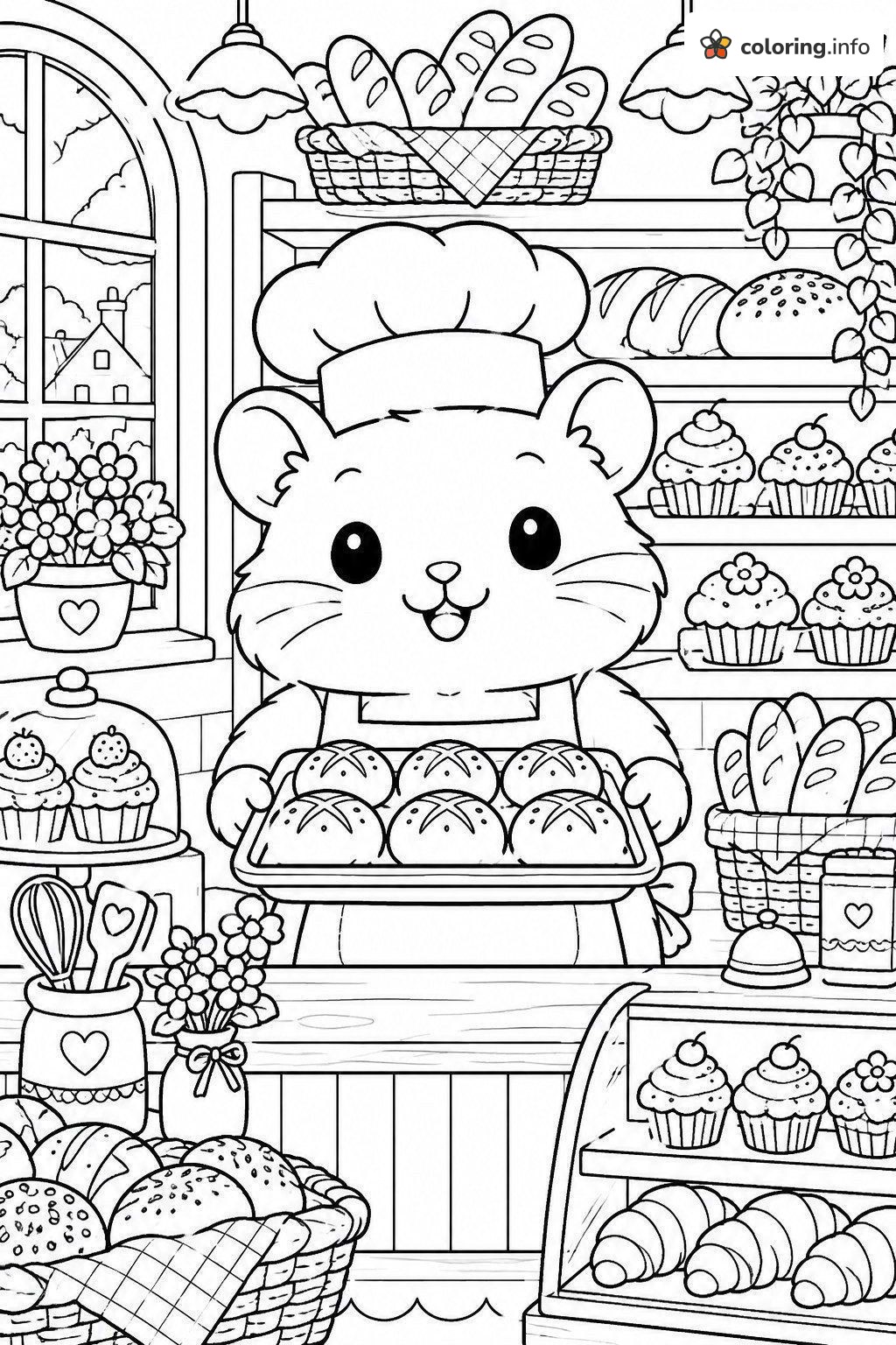 Little Hamster Baker at the Calico Critters Bakery coloring page Little Hamster Baker at the Calico Critters Bakery coloring page