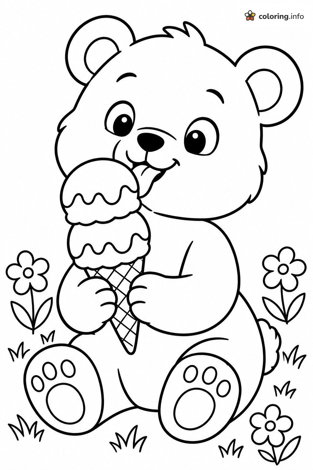 Baby Bear Enjoying a Double Scoop Ice Cream Cone coloring page Baby Bear Enjoying a Double Scoop Ice Cream Cone coloring page