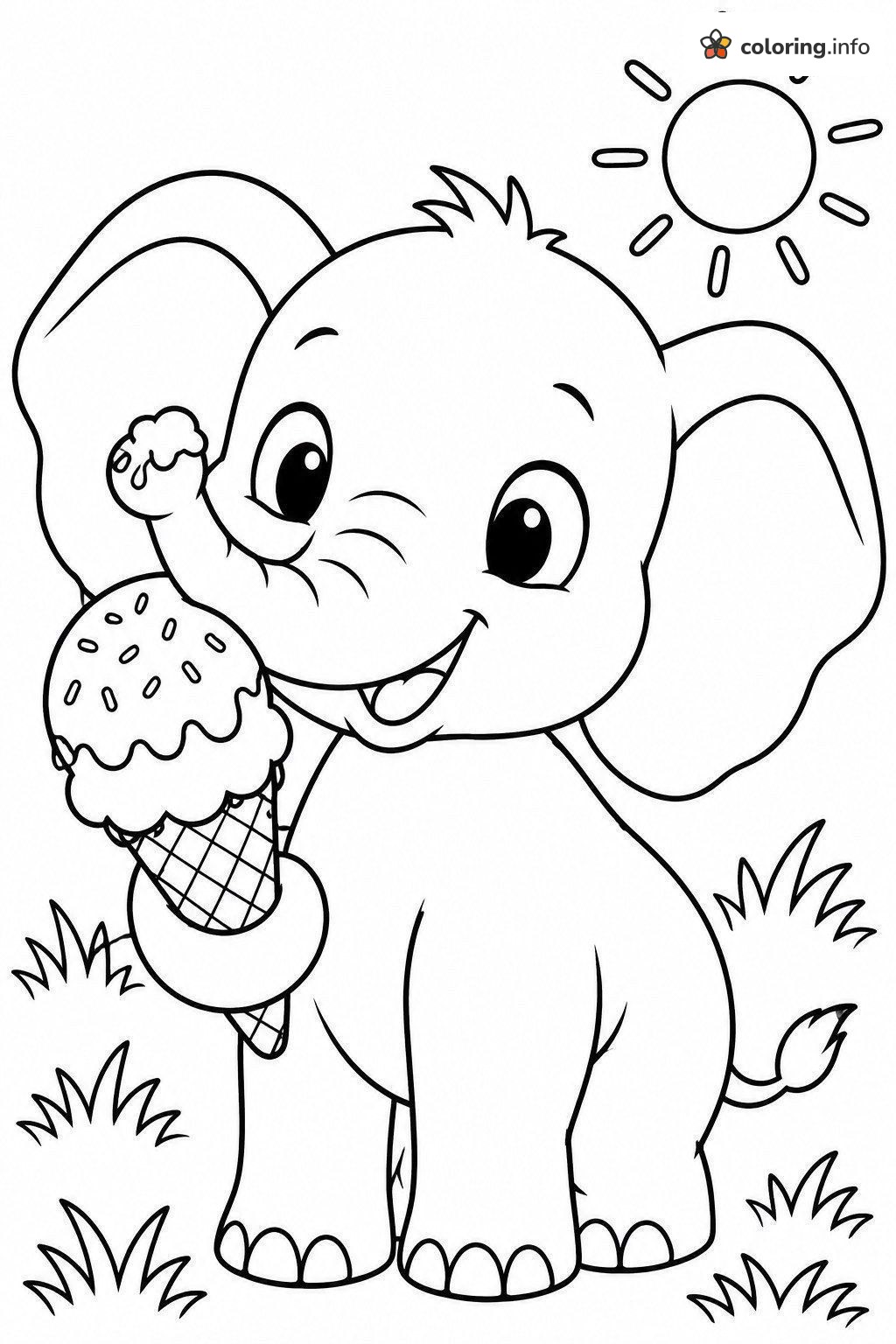 Baby Elephant with an Ice Cream Cone coloring page Baby Elephant with an Ice Cream Cone coloring page