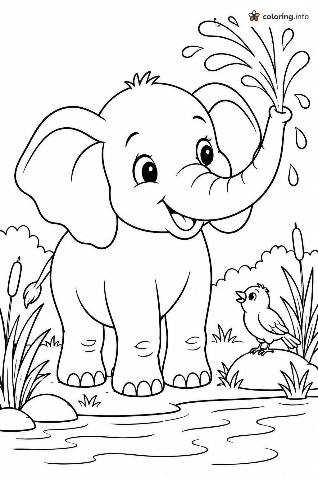 Baby Elephant Splashing at the Pond (Advanced Designs) coloring sheet Baby Elephant Splashing at the Pond (Advanced Designs) coloring sheet