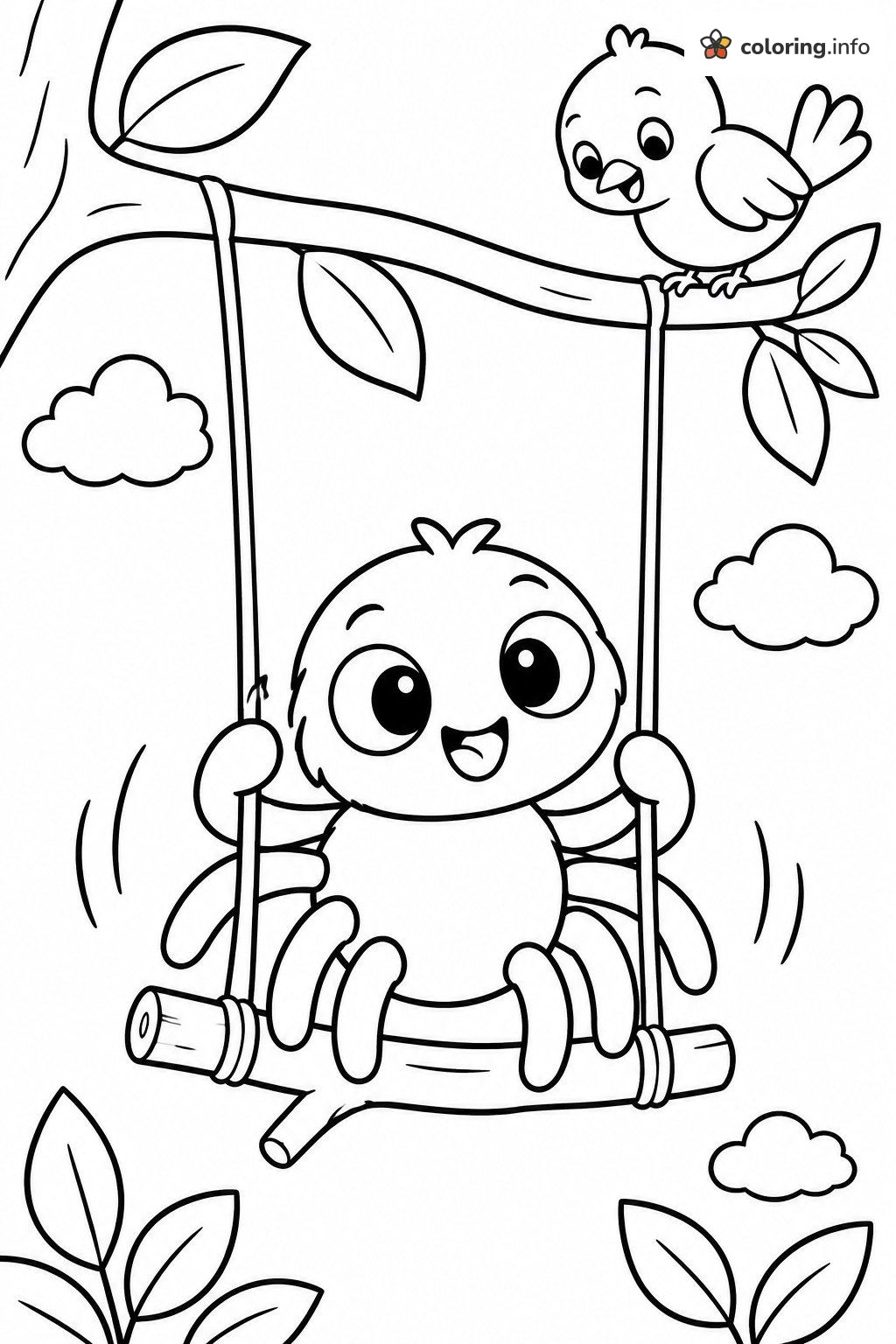 Baby Spider Swinging From a Tree Branch coloring page Baby Spider Swinging From a Tree Branch coloring page
