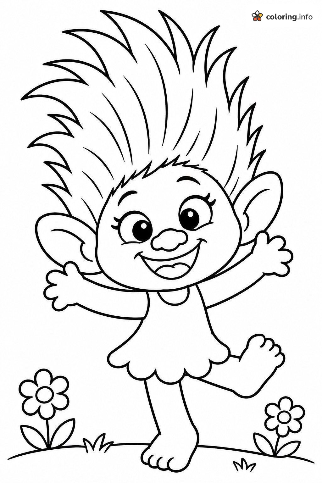 Dancing Baby Troll With Big Spiky Hair printable coloring page Dancing Baby Troll With Big Spiky Hair printable coloring page