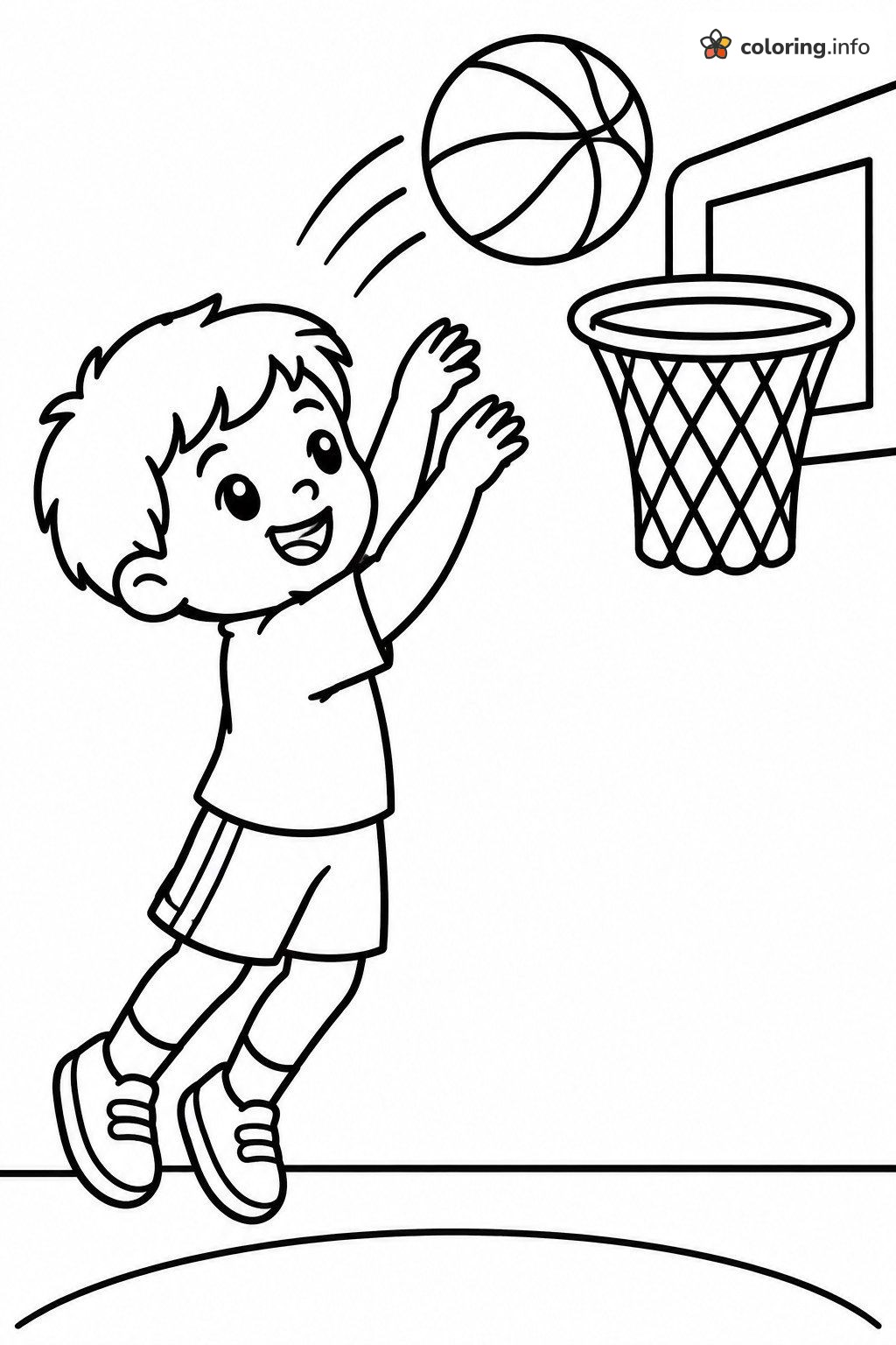 Smiling Boy Leaping for a Basketball Shot coloring page Smiling Boy Leaping for a Basketball Shot coloring page