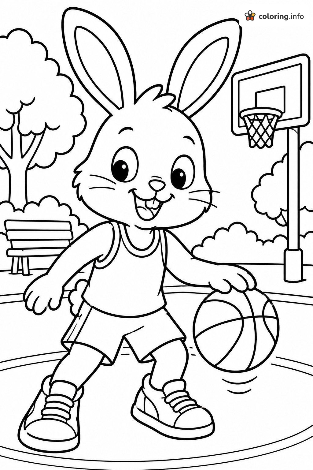 Park Court Bunny Bouncing a Basketball coloring page Park Court Bunny Bouncing a Basketball coloring page
