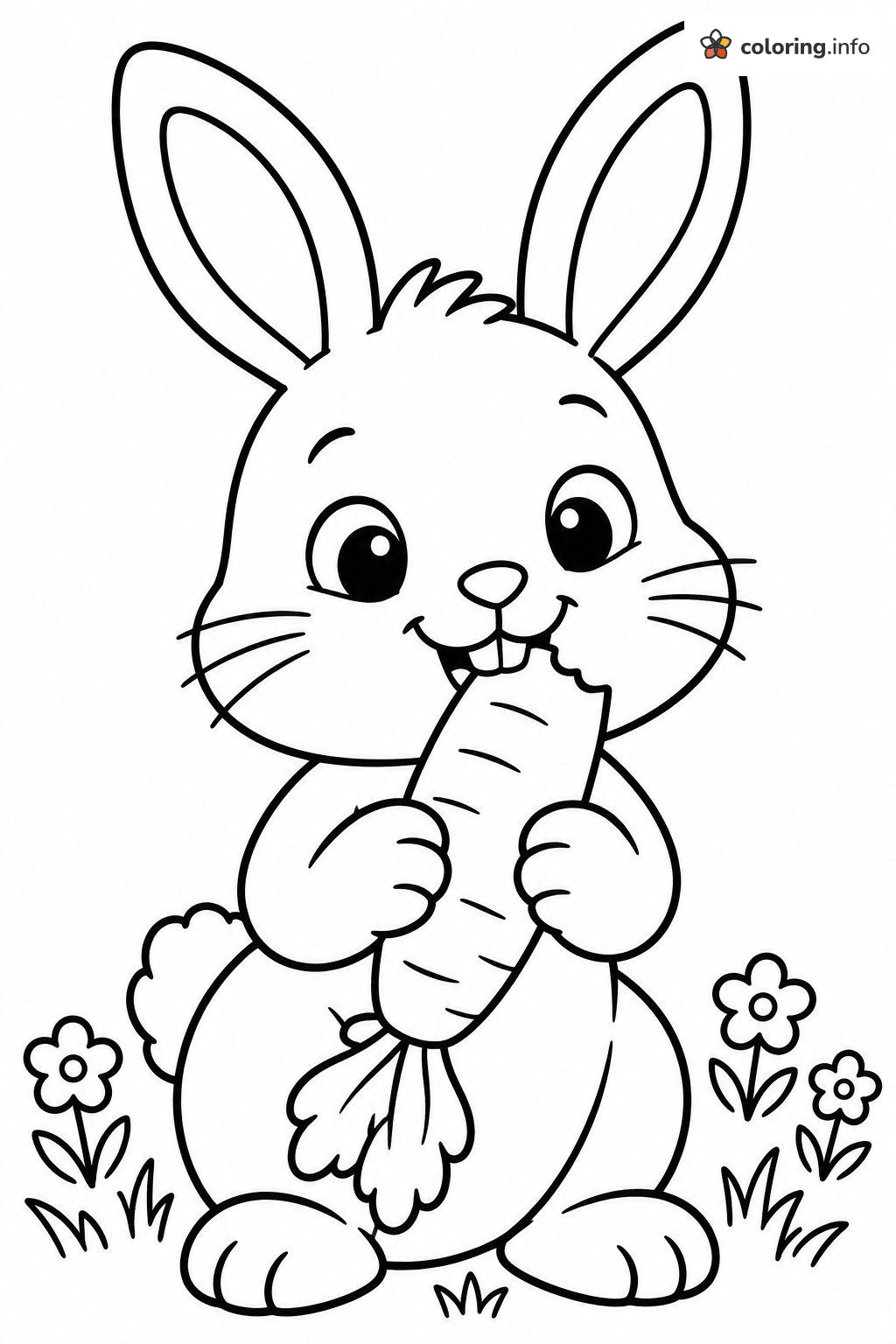 Carrot-Munching Bunny Surrounded by Flowers coloring sheet Carrot-Munching Bunny Surrounded by Flowers coloring sheet