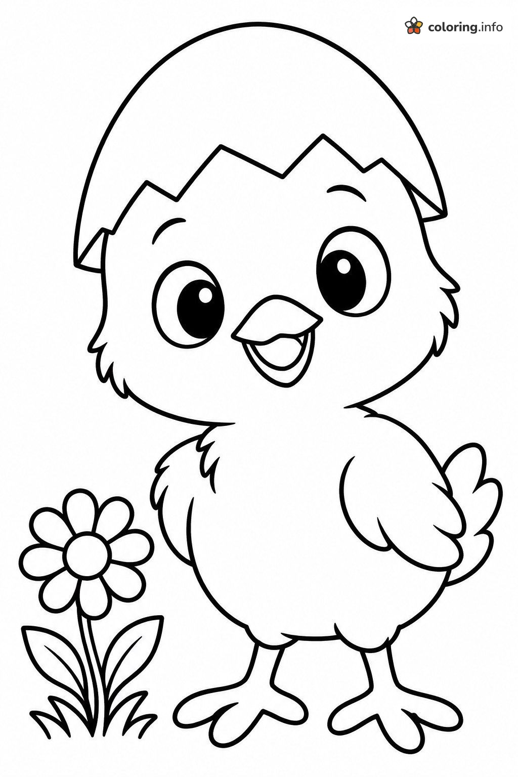 Eggshell Cap on a Baby Chick Beside a Daisy coloring page Eggshell Cap on a Baby Chick Beside a Daisy coloring page