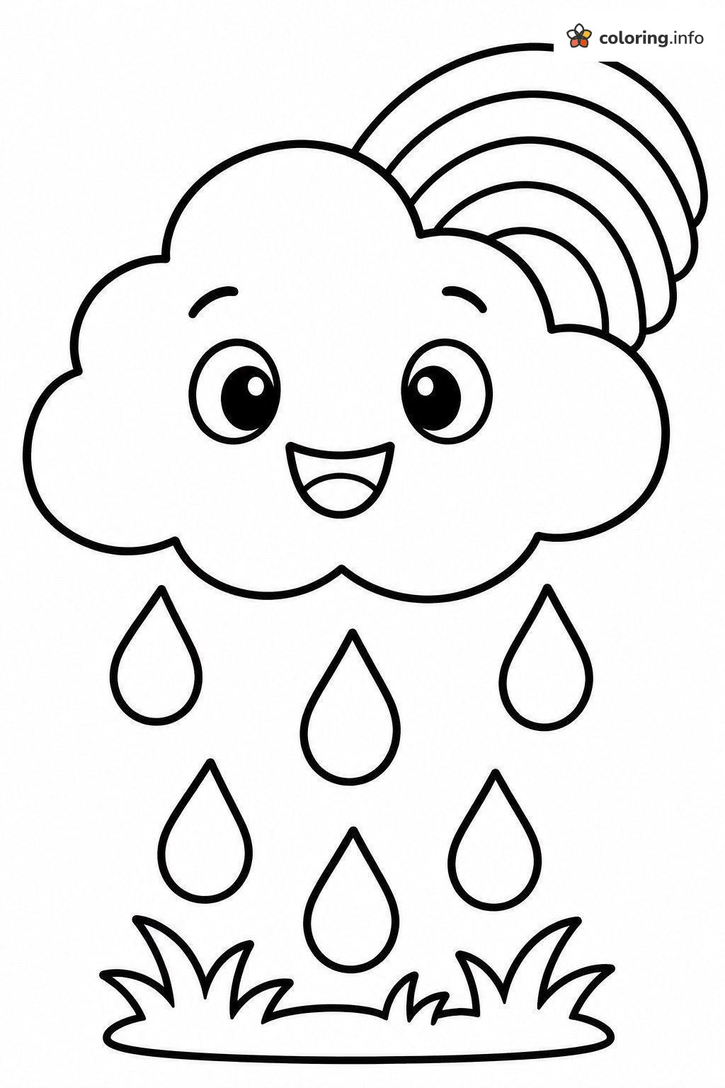 Little Rainbow Peeking Behind a Happy Cloud printable coloring page Little Rainbow Peeking Behind a Happy Cloud printable coloring page
