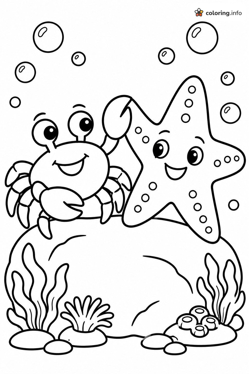 Crab and Starfish Pals on a Big Rock coloring page Crab and Starfish Pals on a Big Rock coloring page