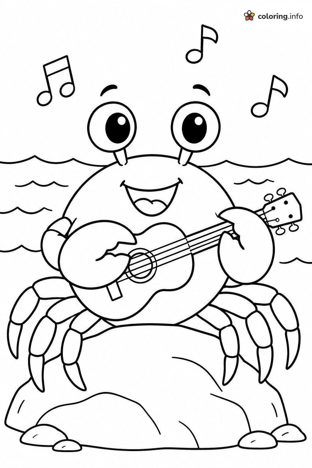 Ukulele Crab Singing on a Seaside Rock coloring page Ukulele Crab Singing on a Seaside Rock coloring page
