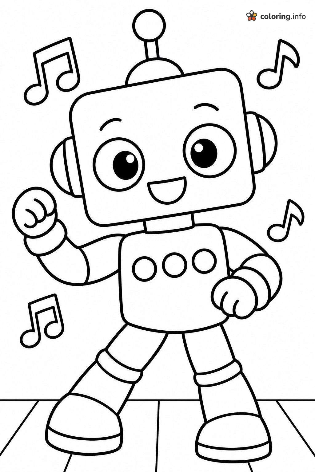 Dancing Robot Funko Pop! Page With Music Notes printable coloring page Dancing Robot Funko Pop! Page With Music Notes printable coloring page