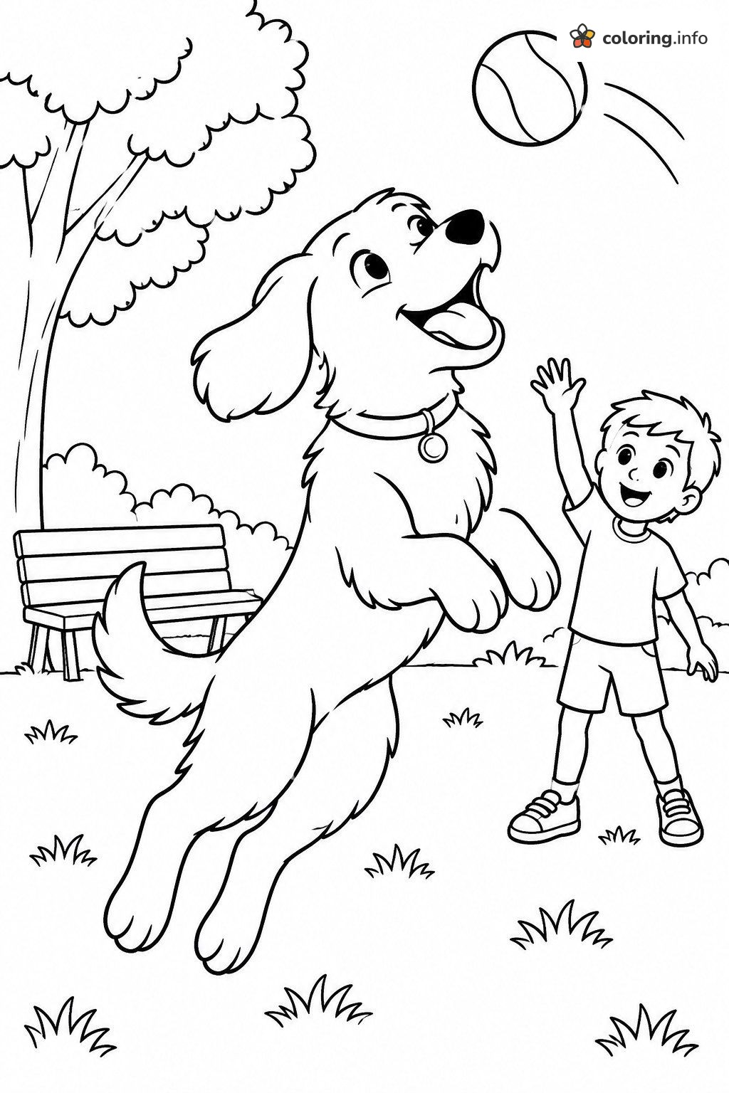 Boy and Dog Playing Catch at the Park printable coloring page Boy and Dog Playing Catch at the Park printable coloring page