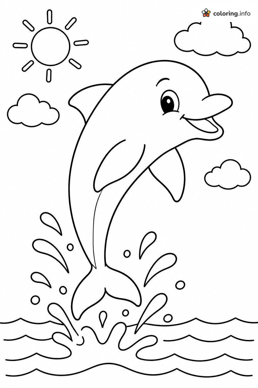 Dolphin Swimming and Jumping Through Ocean Waves coloring page Dolphin Swimming and Jumping Through Ocean Waves coloring page