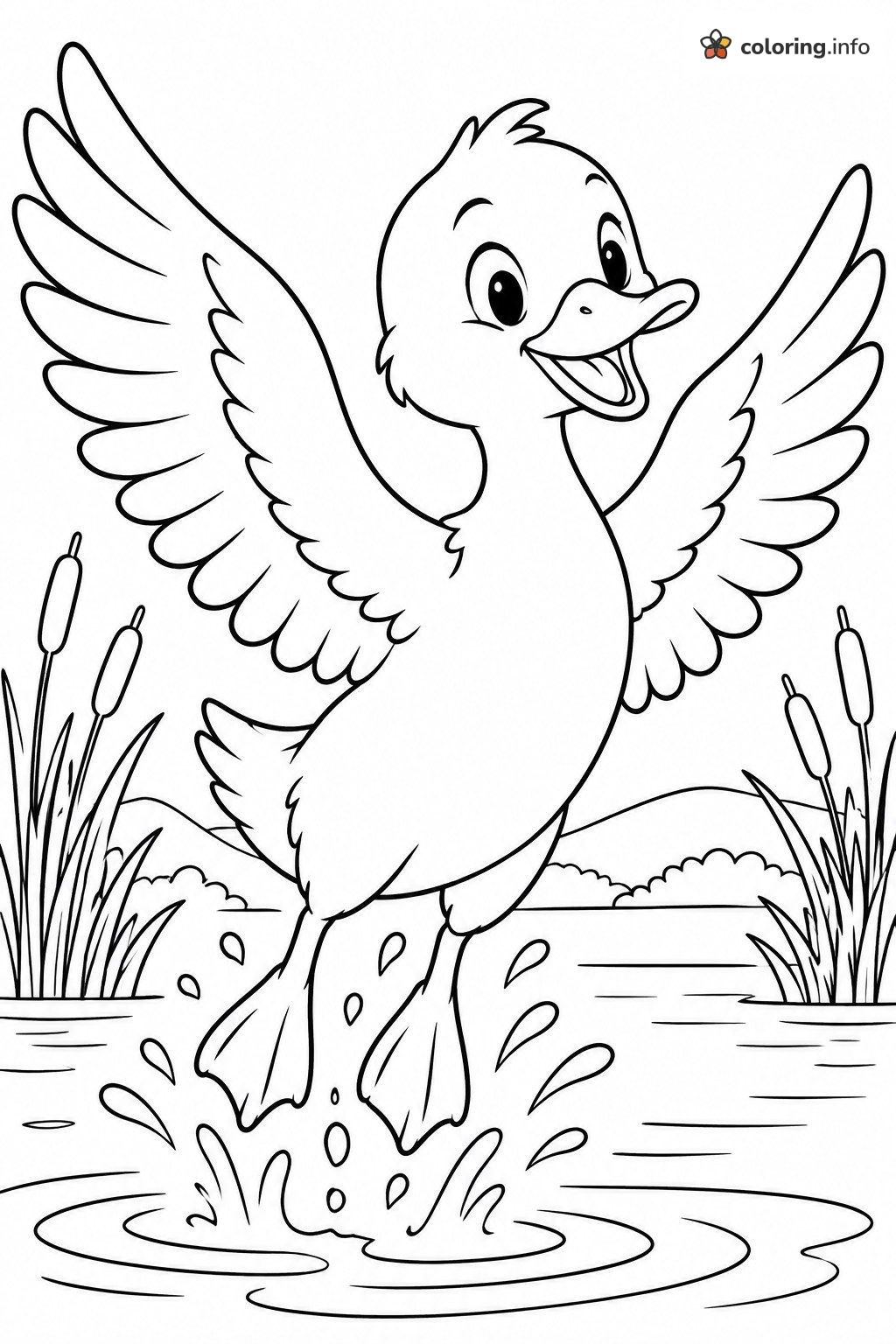 Leaping Duck Splashing Through the Pond coloring sheet Leaping Duck Splashing Through the Pond coloring sheet