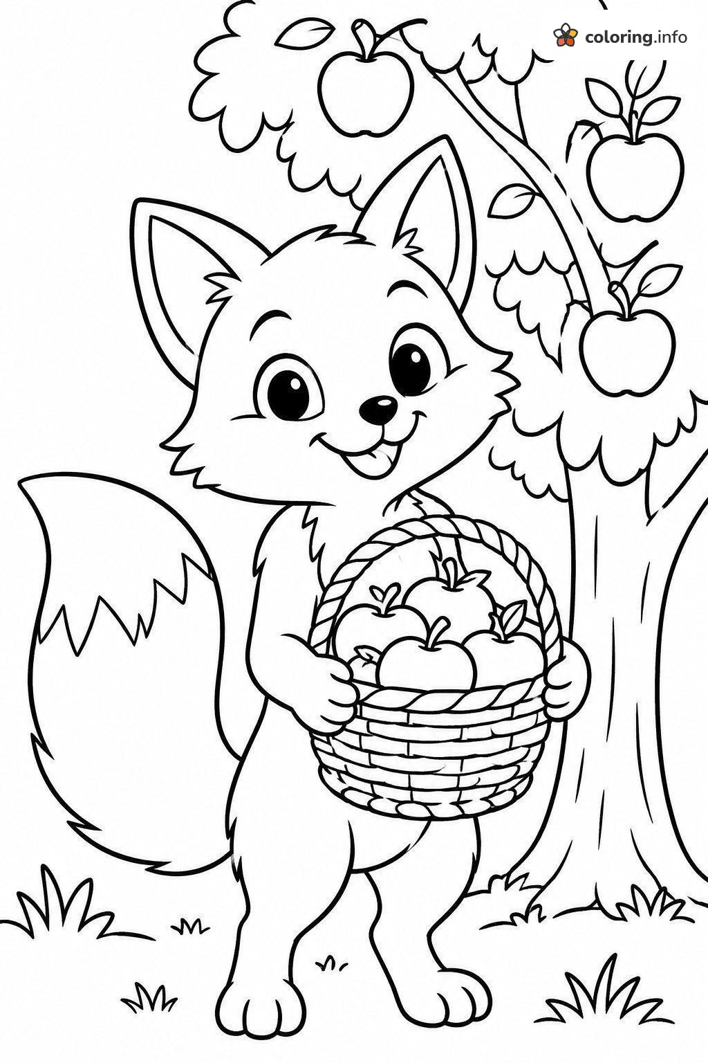 Fox Carrying a Basket of Apples coloring page Fox Carrying a Basket of Apples coloring page