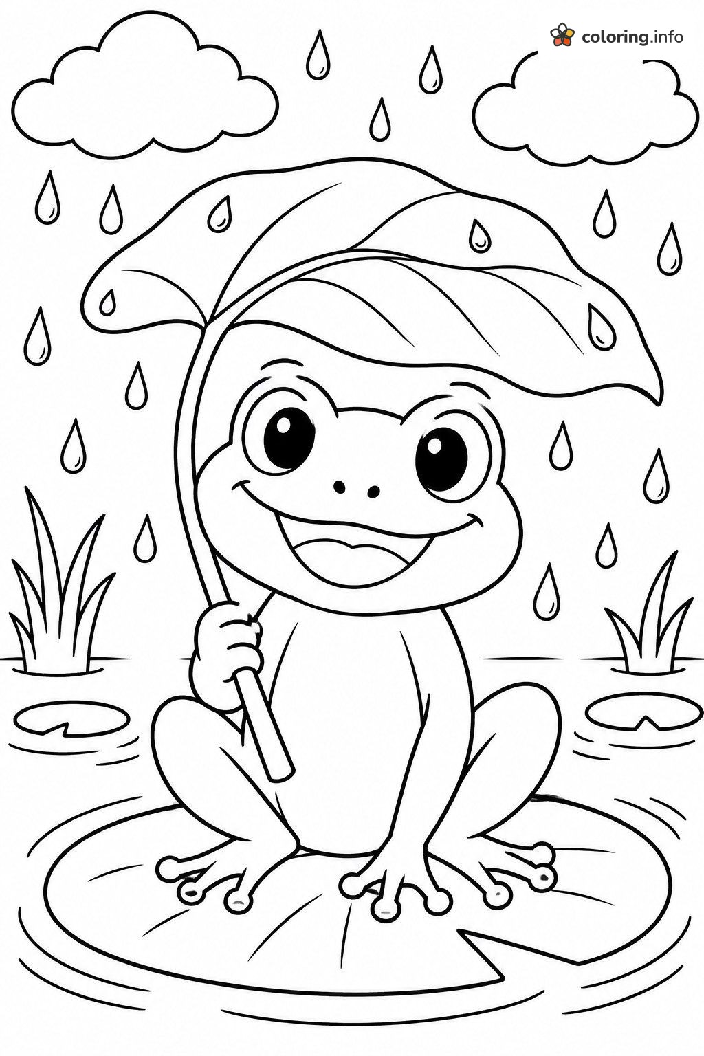 Rainy Day Frog Using a Leaf as an Umbrella coloring page Rainy Day Frog Using a Leaf as an Umbrella coloring page