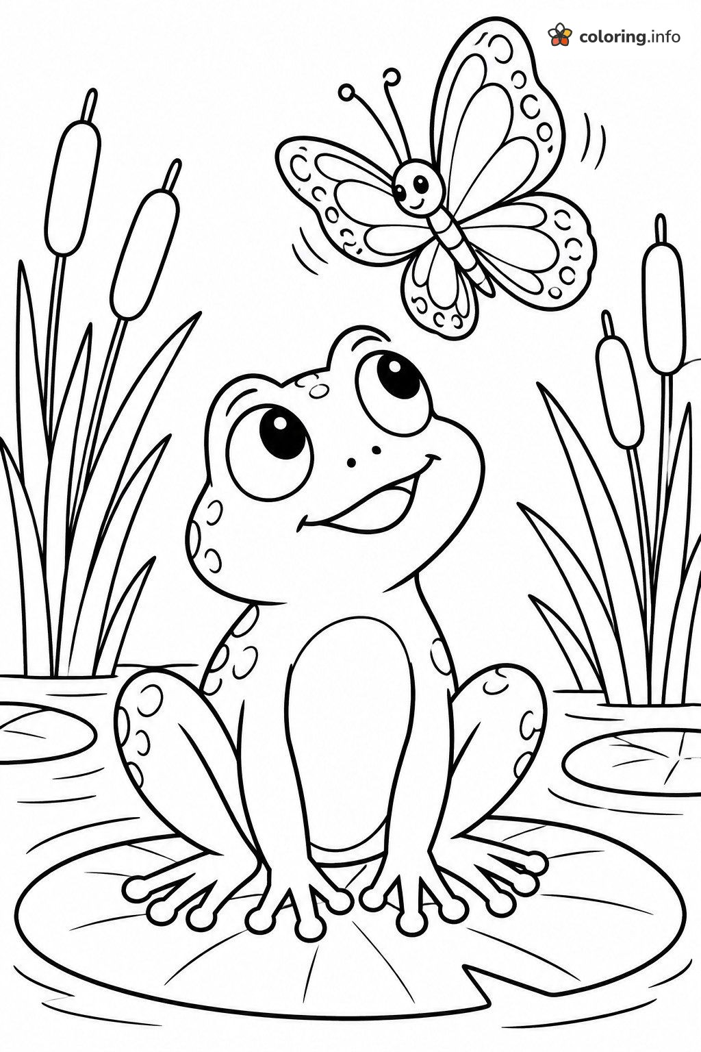 Frog Gazing Up at a Fluttering Butterfly coloring page Frog Gazing Up at a Fluttering Butterfly coloring page