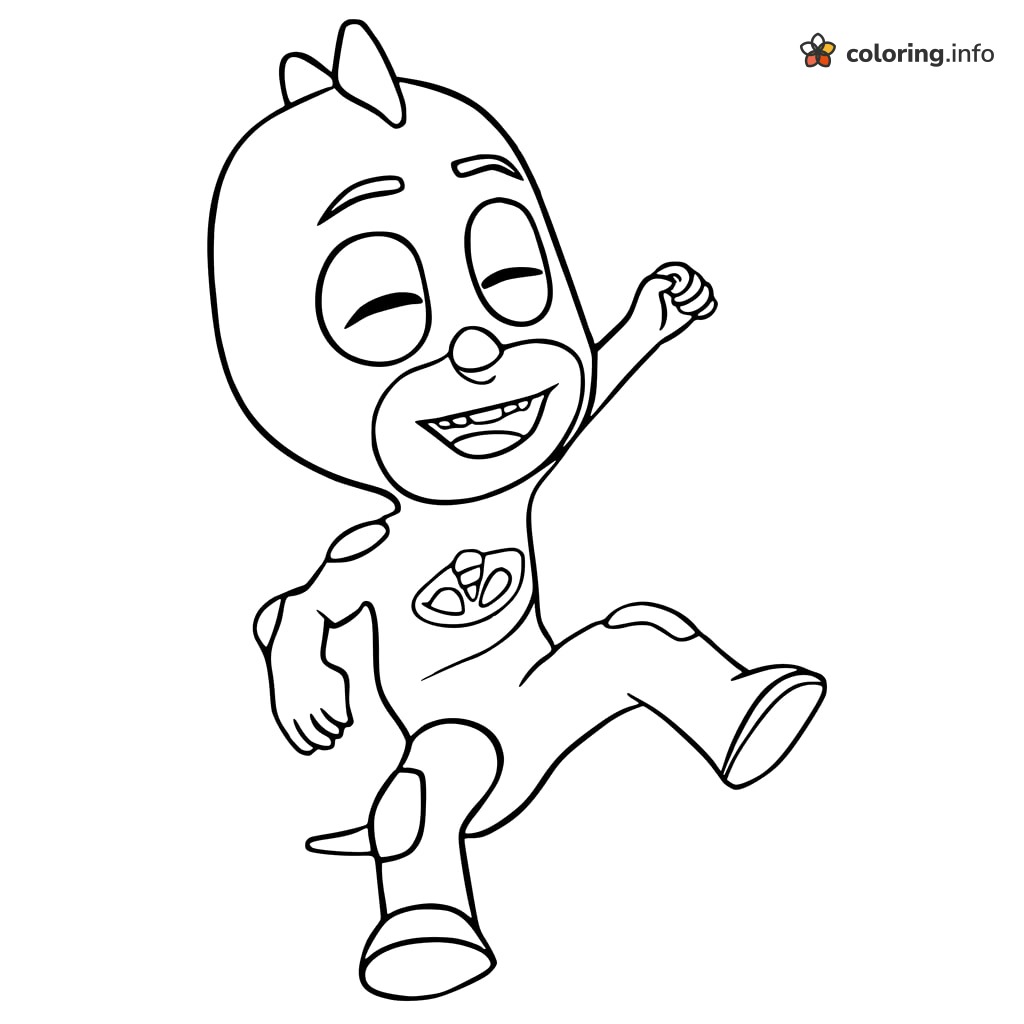 Jumping for Joy with Gekko from PJ Masks coloring sheet Jumping for Joy with Gekko from PJ Masks coloring sheet
