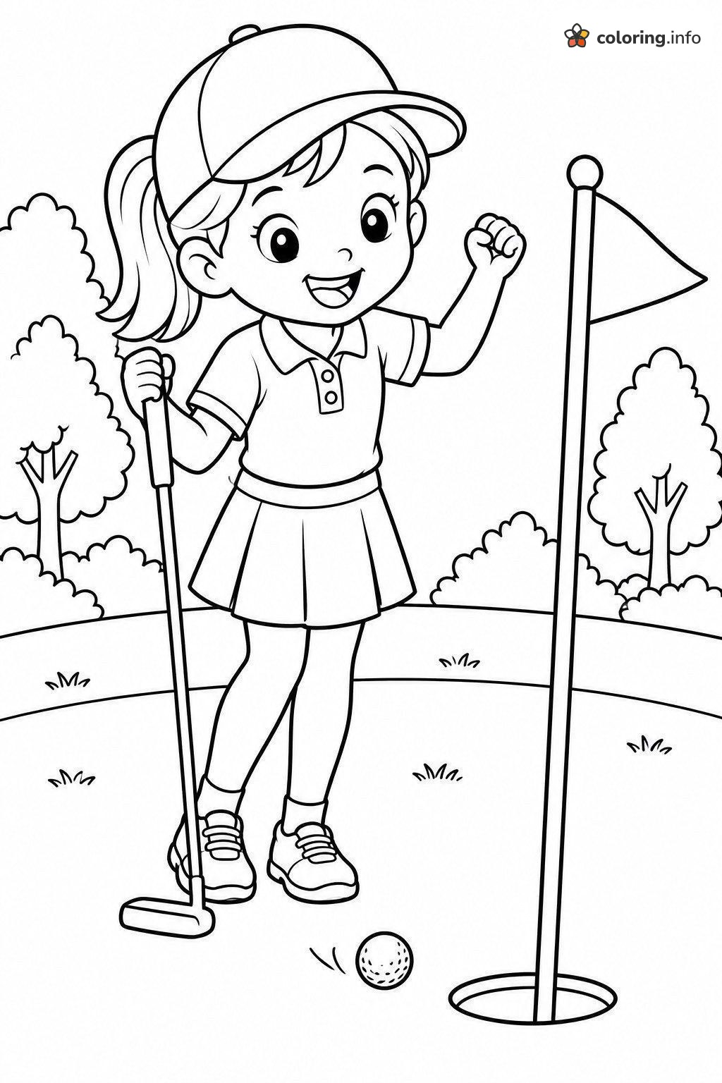 Girl Cheering at the Golf Hole printable coloring page Girl Cheering at the Golf Hole printable coloring page