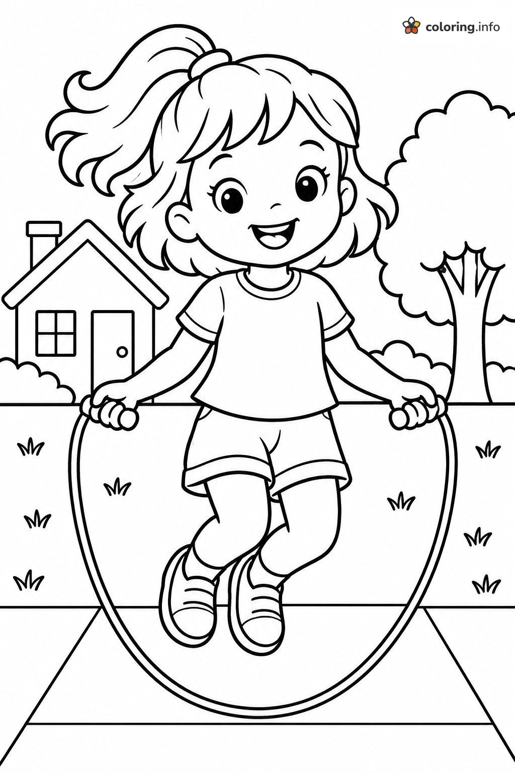 Jump Rope Fun in the Backyard Coloring Page For Kids coloring page Jump Rope Fun in the Backyard Coloring Page For Kids coloring page